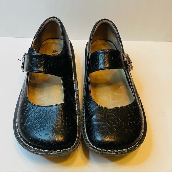 Alegria by PG Lite Paloma Mary Jane Tooled Black Leather Size 37W - Picture 1 of 11